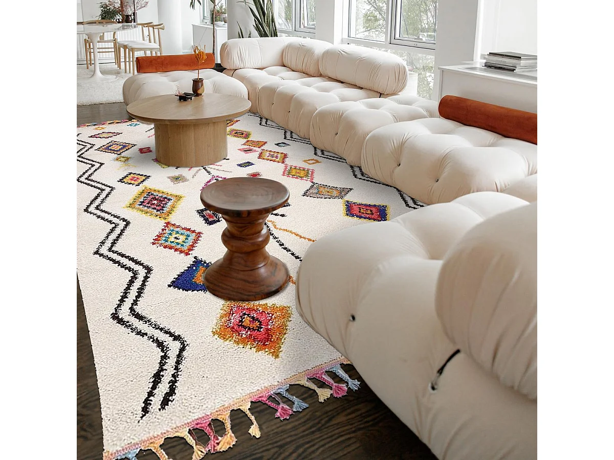 Tapis berbère 40x60 tissé motif ethnic LYN5 OURIKA E ivoire