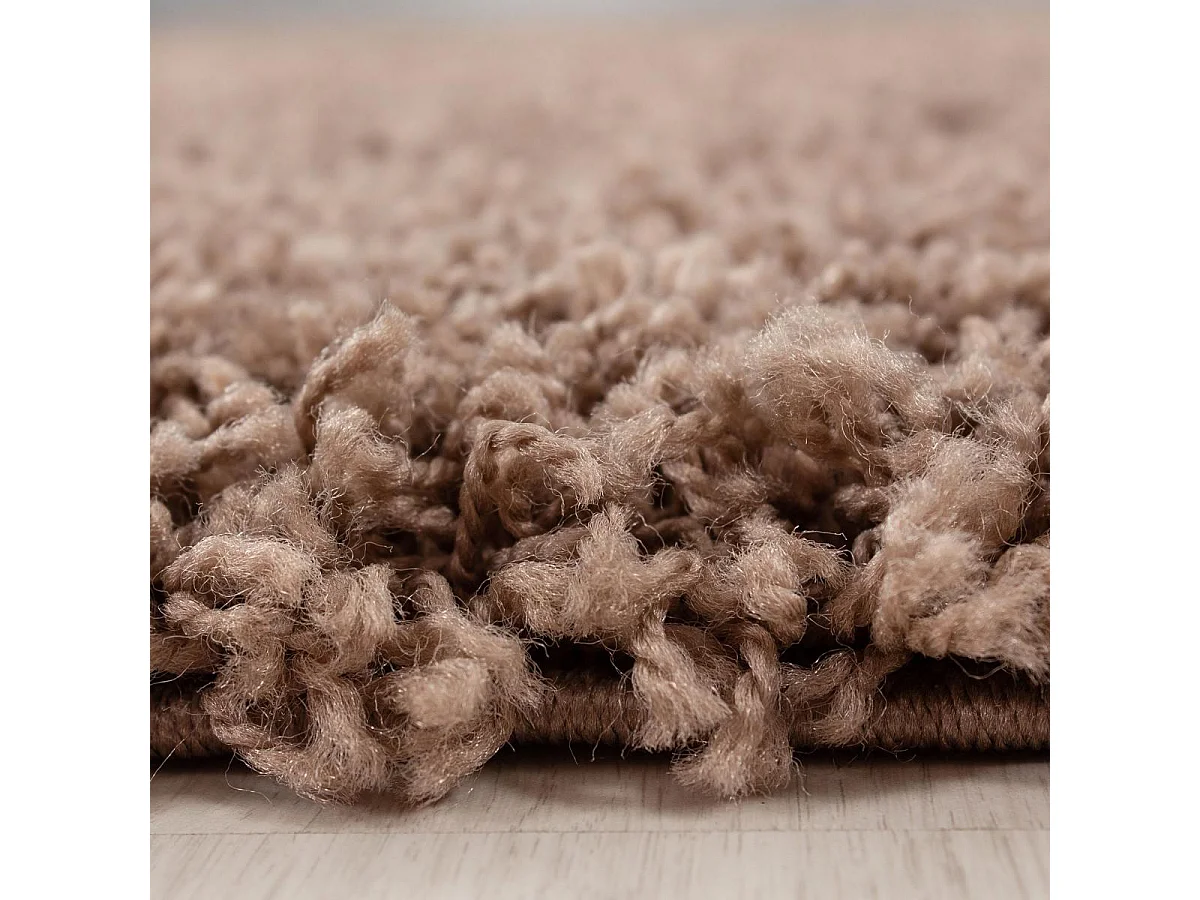 Tapis poils longs shaggy 60x110 rectangle tissé marron clair motif uni UNI C