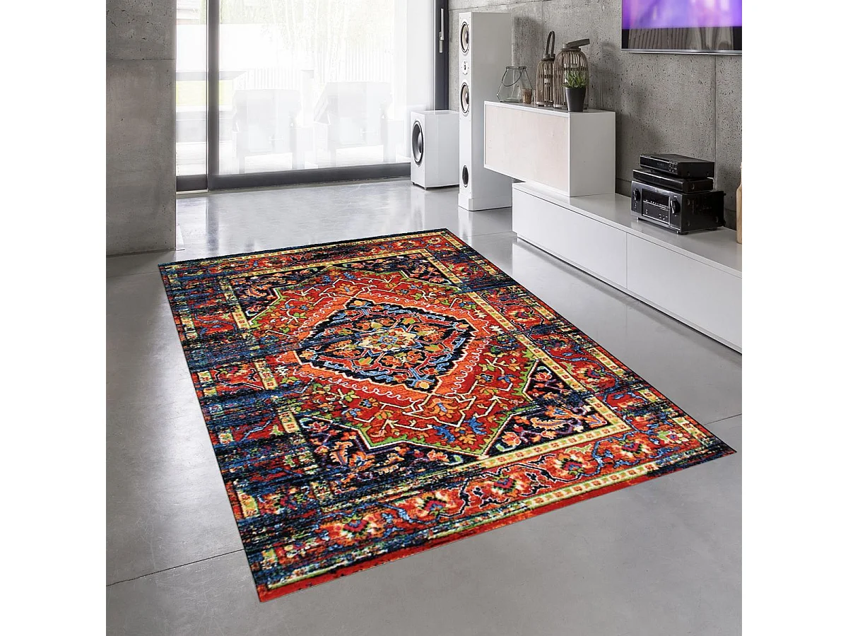 Tapis oriental 160x230 rectangle multicolore tissé motif ancestral MADAL