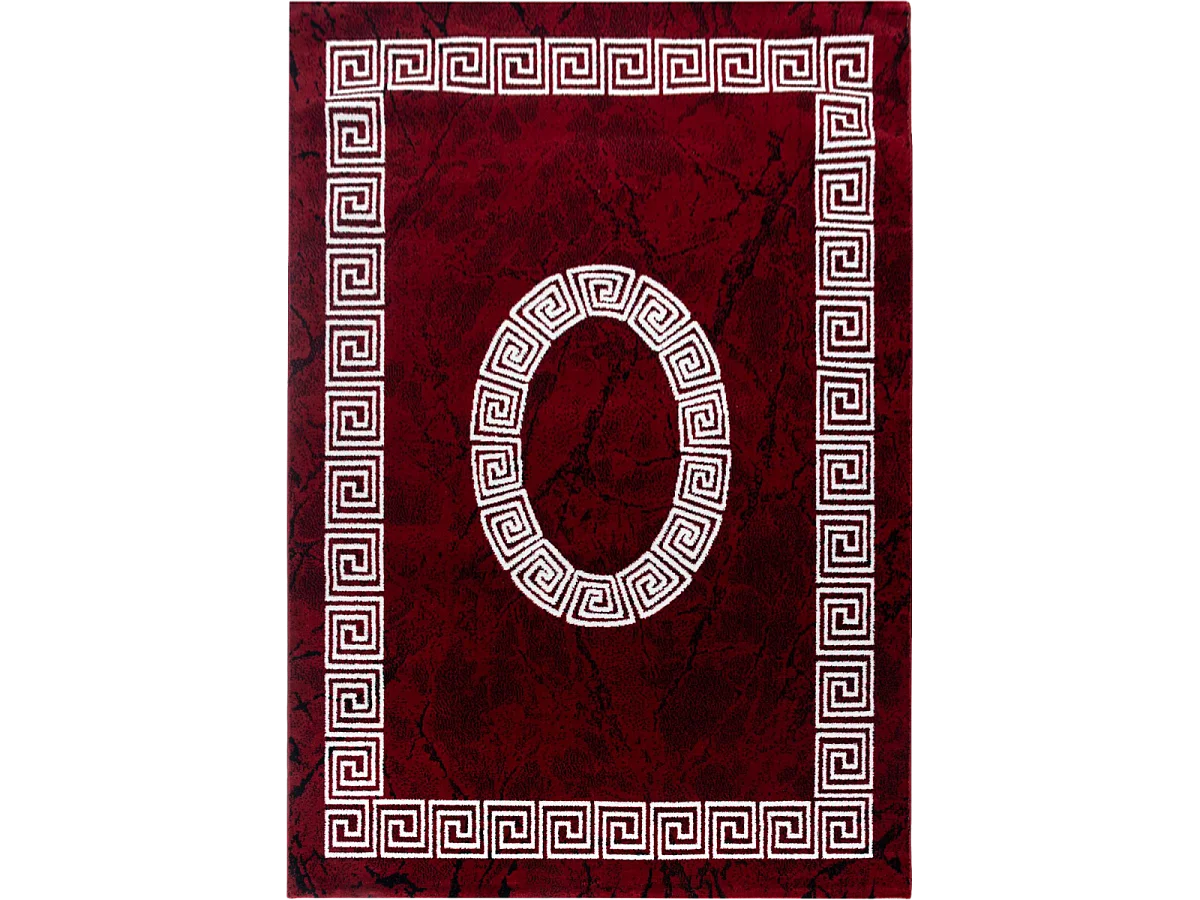 tapis chambre 160x230 tissé rouge et blanc rectangle motif baroque SAPURI