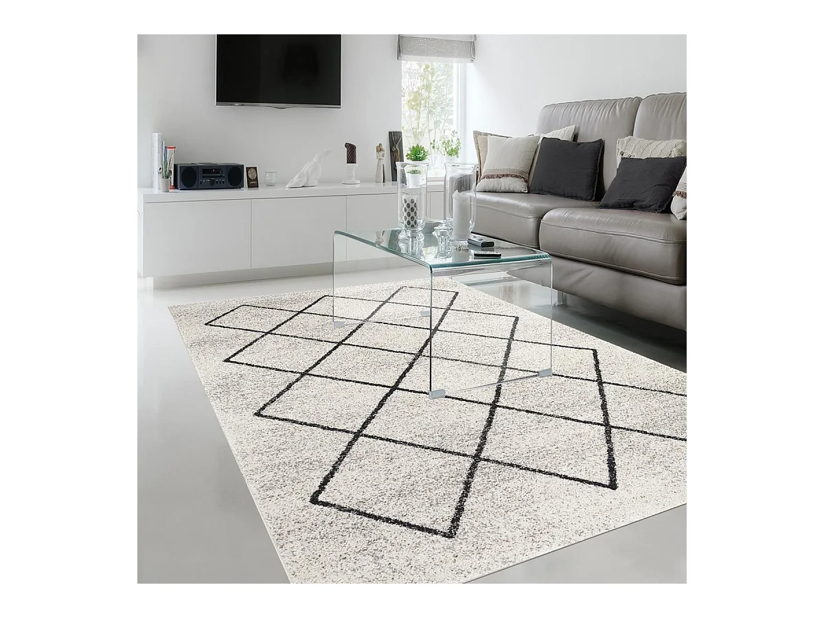 tapis entrée 60x110 tissé crème rectangle motif scandinave BALANIA