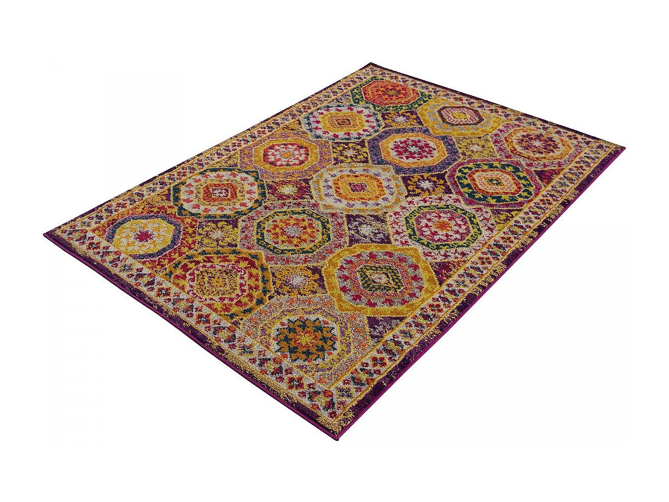 Tapis oriental 240x340 rectangle rouge et jaune tissé motif ethnique PECHA