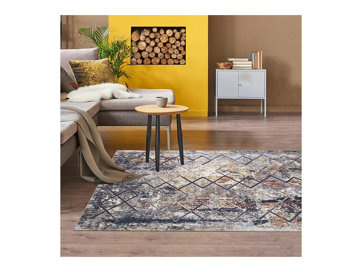 tapis cuisine 75x150 tissé beige et orange rectangle motif scandinave JOINTA