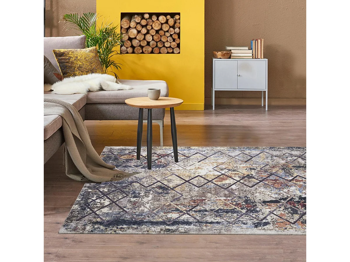 tapis cuisine 75x150 tissé beige et orange rectangle motif scandinave JOINTA