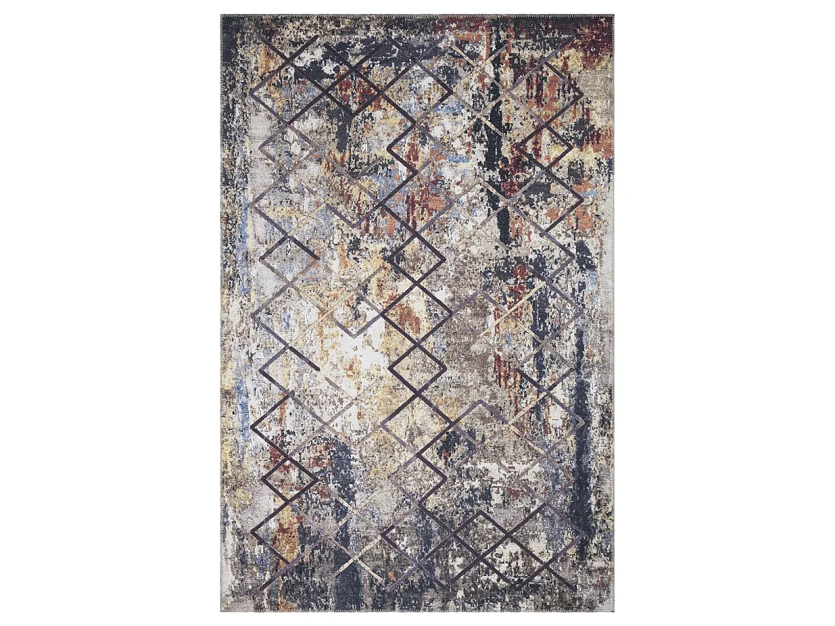 tapis cuisine 75x150 tissé beige et orange rectangle motif scandinave JOINTA