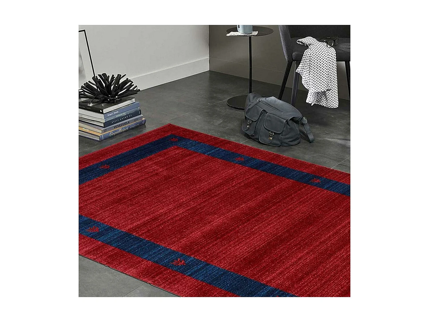 tapis chambre 100x150 tissé rouge rectangle motif simple CHOBAY 5