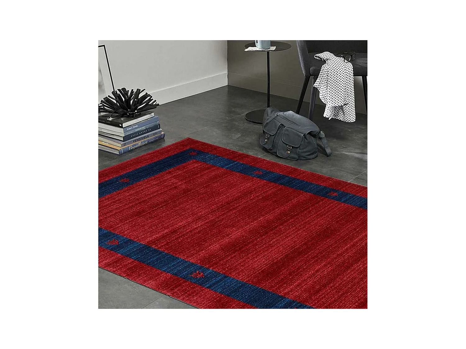 tapis chambre 100x150 tissé rouge rectangle motif simple CHOBAY 5