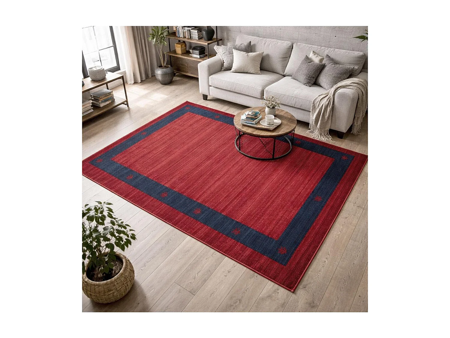 tapis chambre 100x150 tissé rouge rectangle motif simple CHOBAY 5