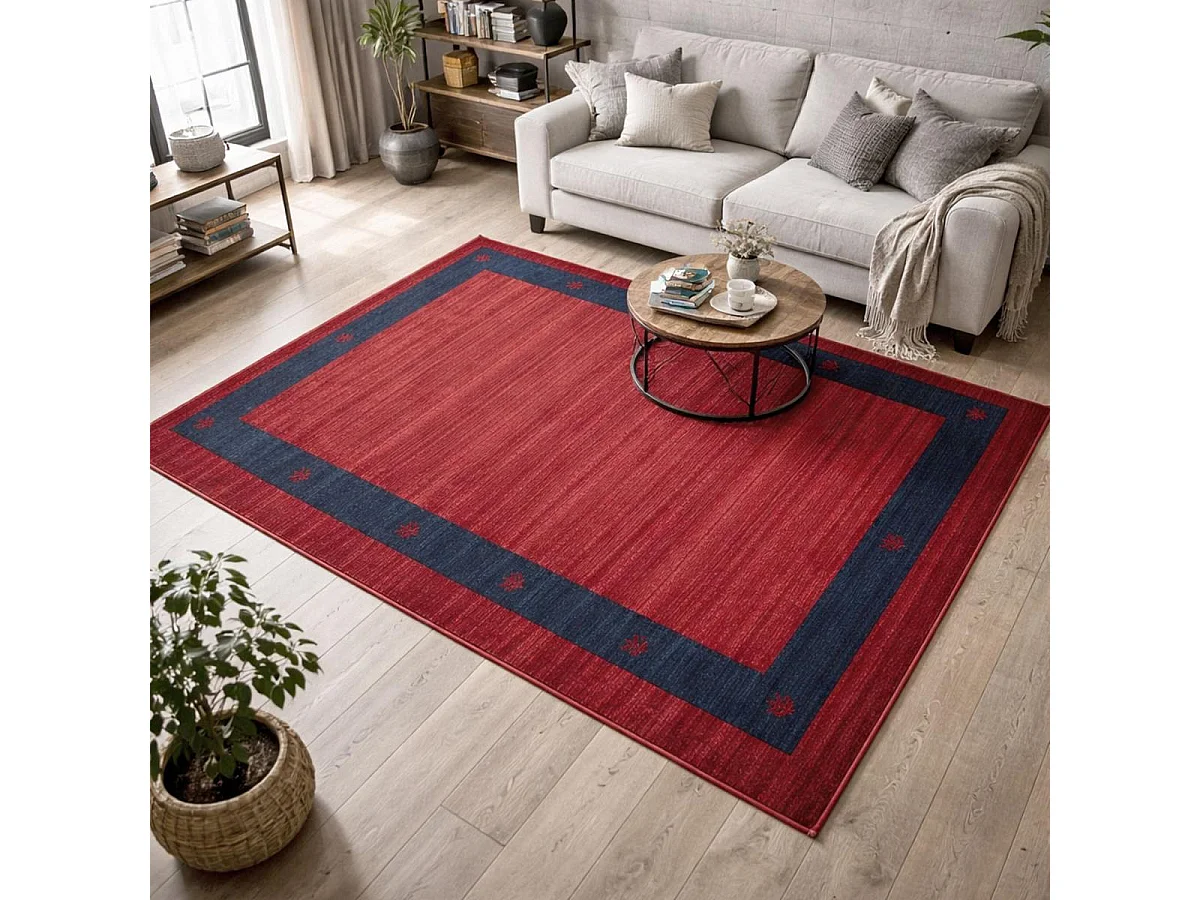 tapis chambre 100x150 tissé rouge rectangle motif simple CHOBAY 5