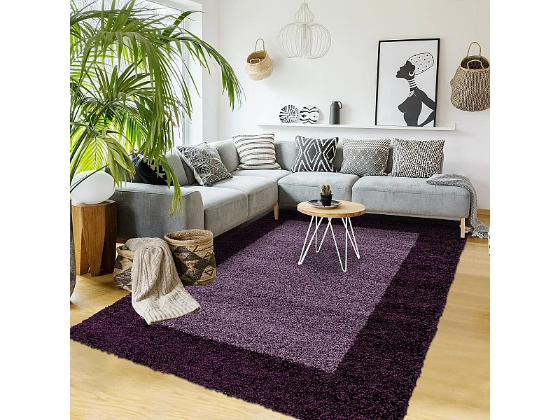 Tapis poils longs shaggy 300x400 rectangle tissé violet et pourpre