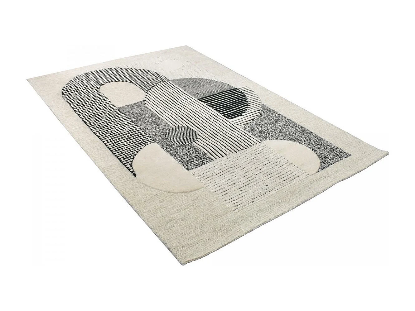 tapis chambre 160x230 fait à la main en laine crème rectangle motif géométrique