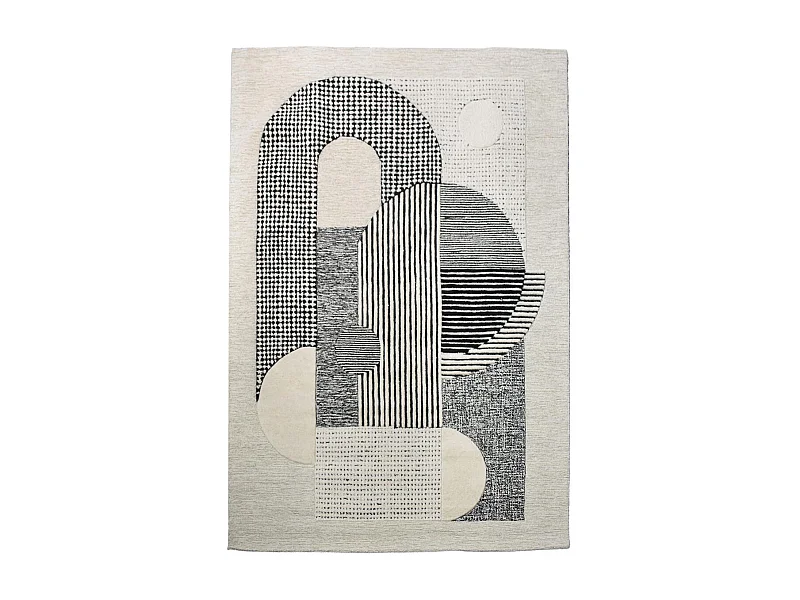 tapis chambre 160x230 fait à la main en laine crème rectangle motif géométrique