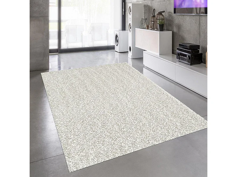 Tapis shaggy 160x230 rectangle tissé crème motif uni SG LOCA