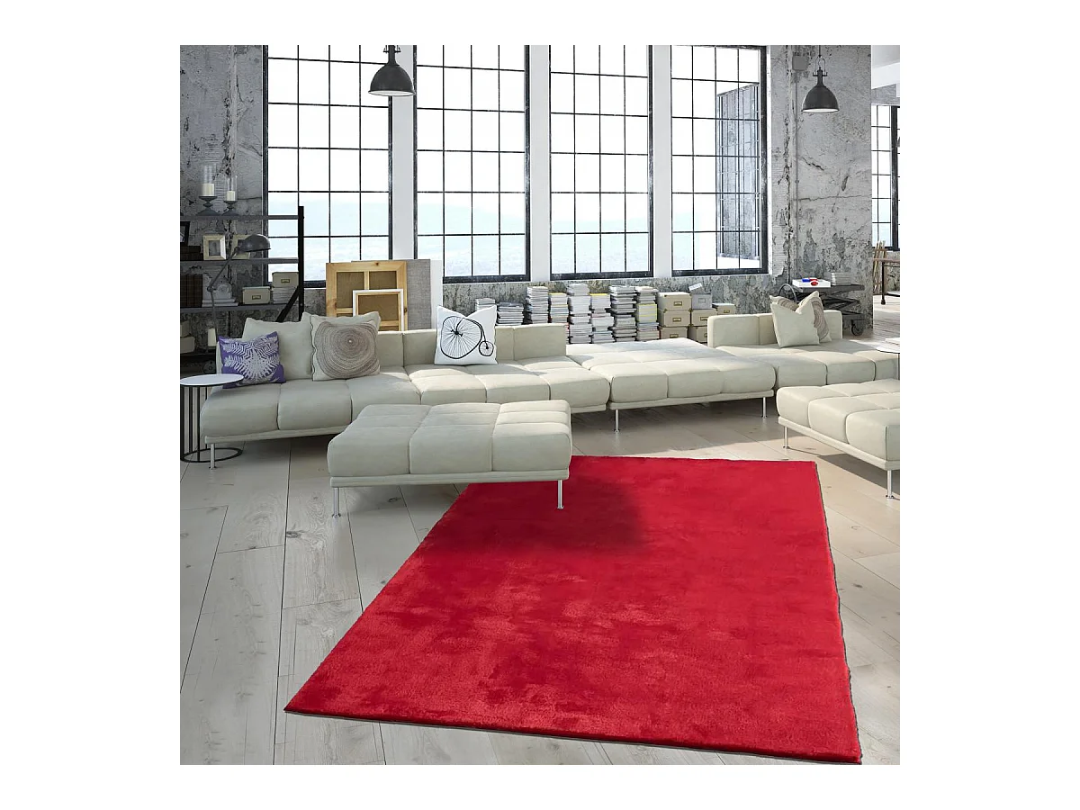Tapis d'entrée LYN10 LAVABLE 80x150 soyeux et doux, tapis rouge uni à l'aspect : Shaggy