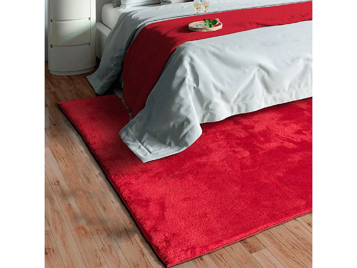 Tapis d'entrée LYN10 LAVABLE 80x150 soyeux et doux, tapis rouge uni à l'aspect : Shaggy