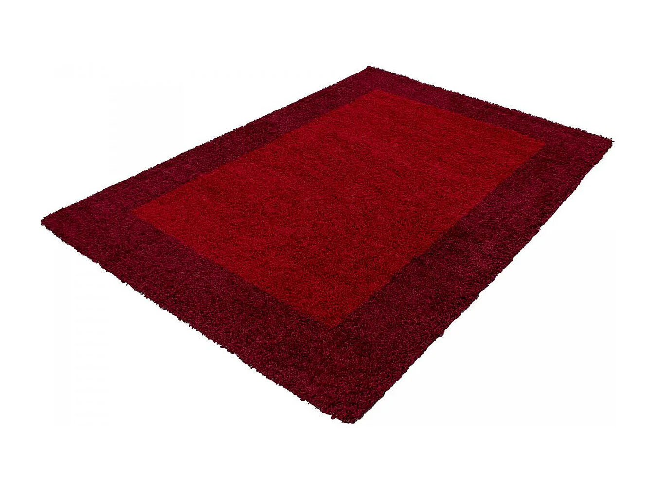 Tapis poils longs shaggy 80x250 rectangle tissé rouge clair et rouge foncé