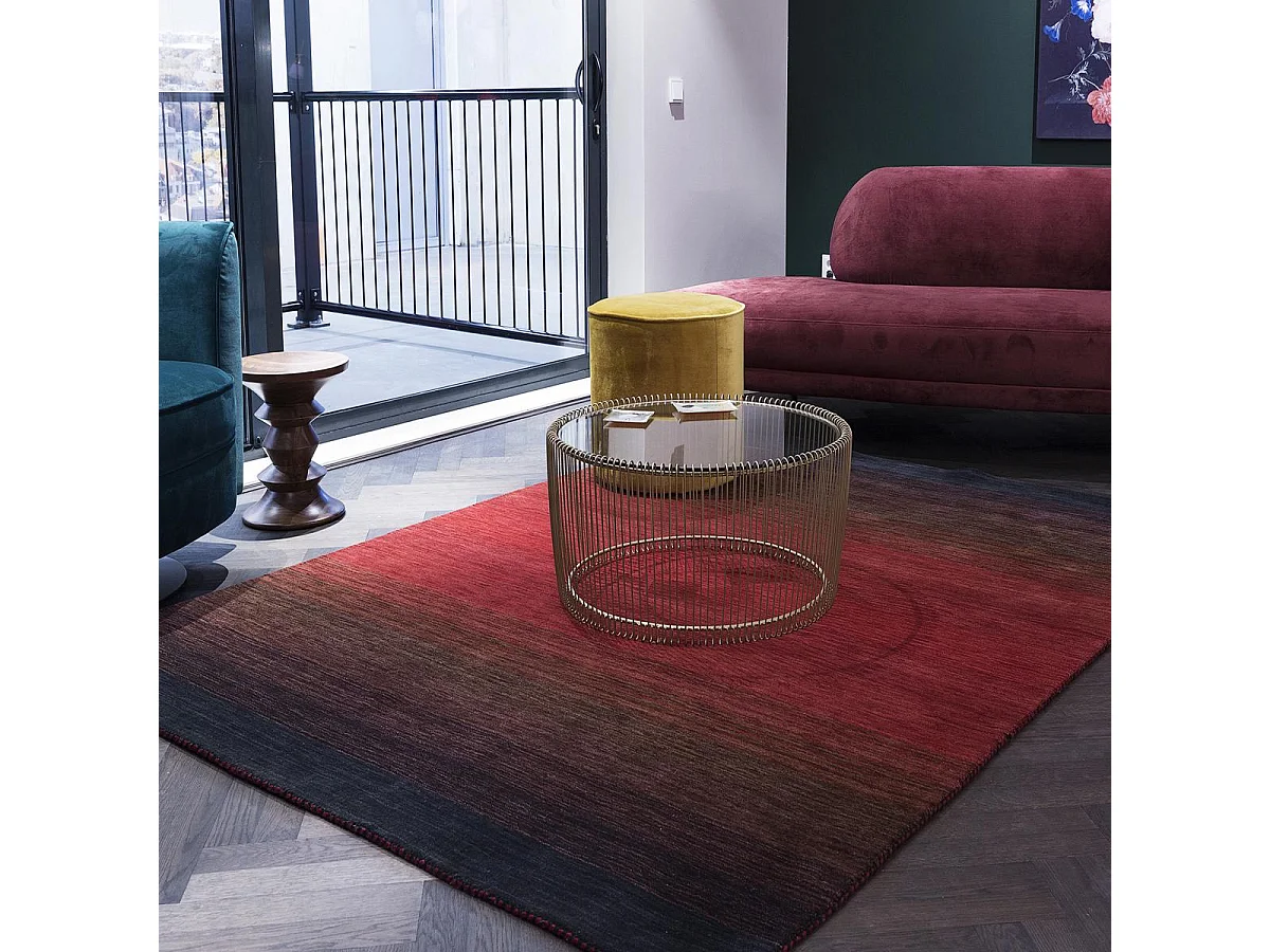 tapis cuisine 90x160 fait main en laine rouge et noir rectangle motif simple