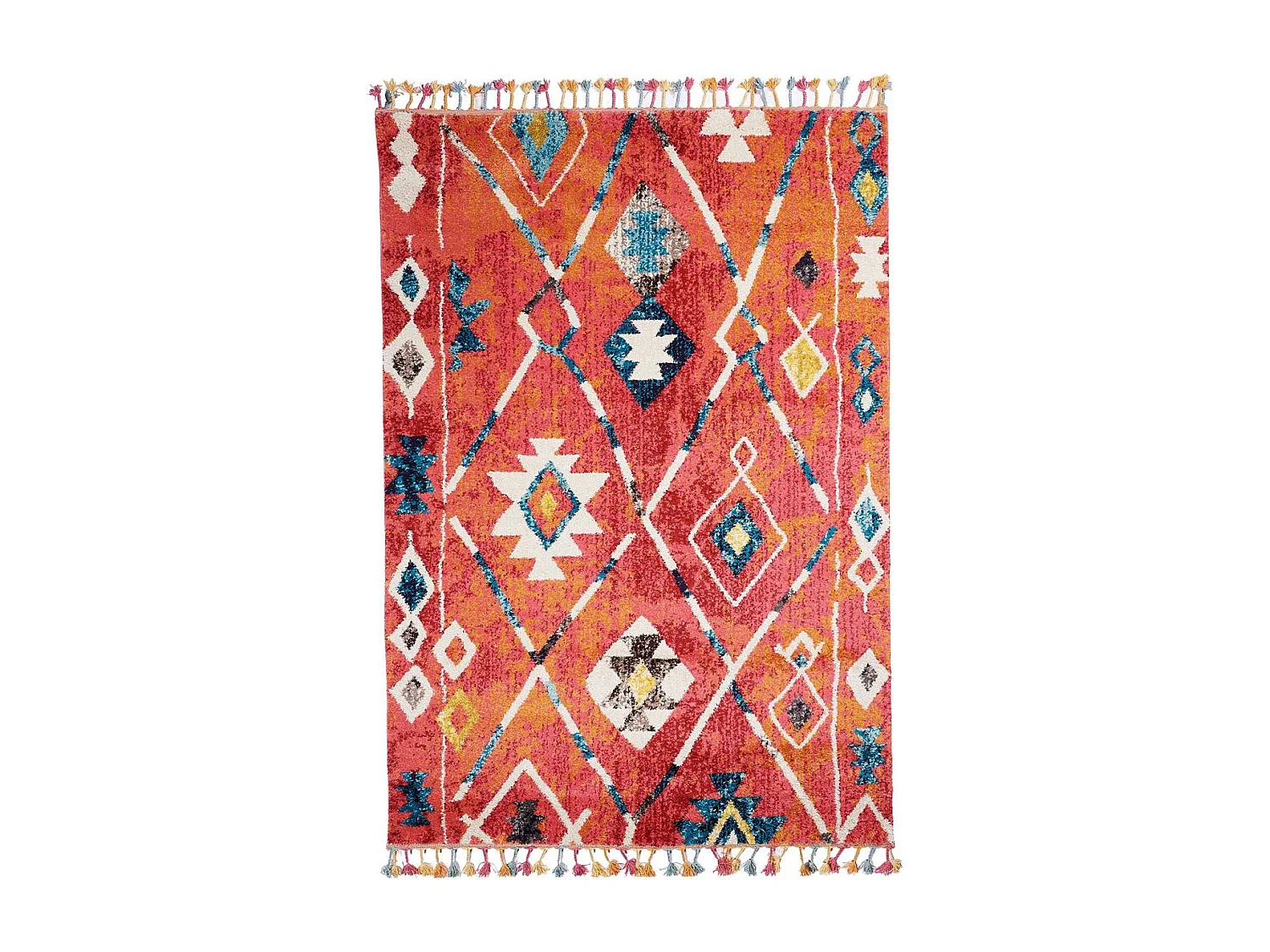 Tapis berbère rond Ø100cm tissé motifs tribaux LYN5 OURIKA B bleu et jaune
