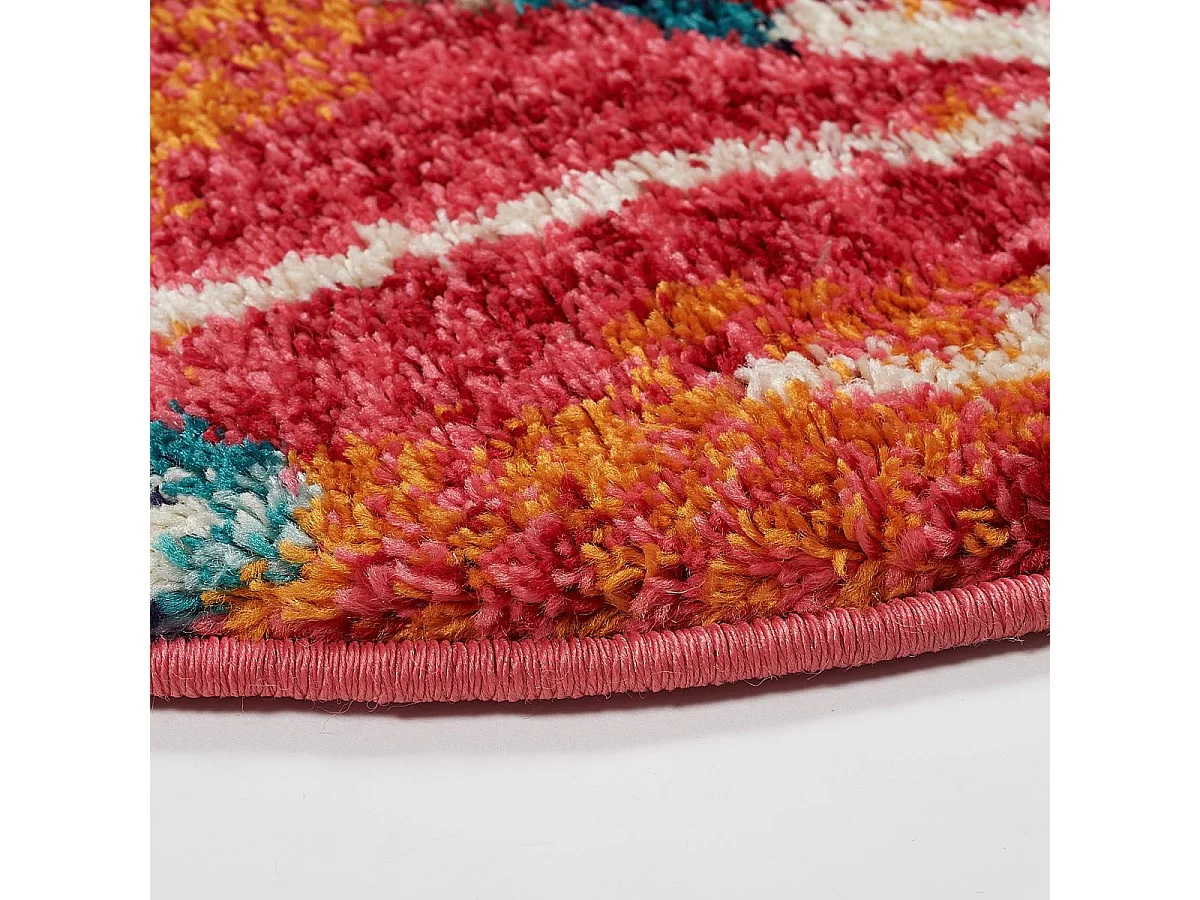 Tapis berbère rond Ø100cm tissé motifs tribaux LYN5 OURIKA B bleu et jaune