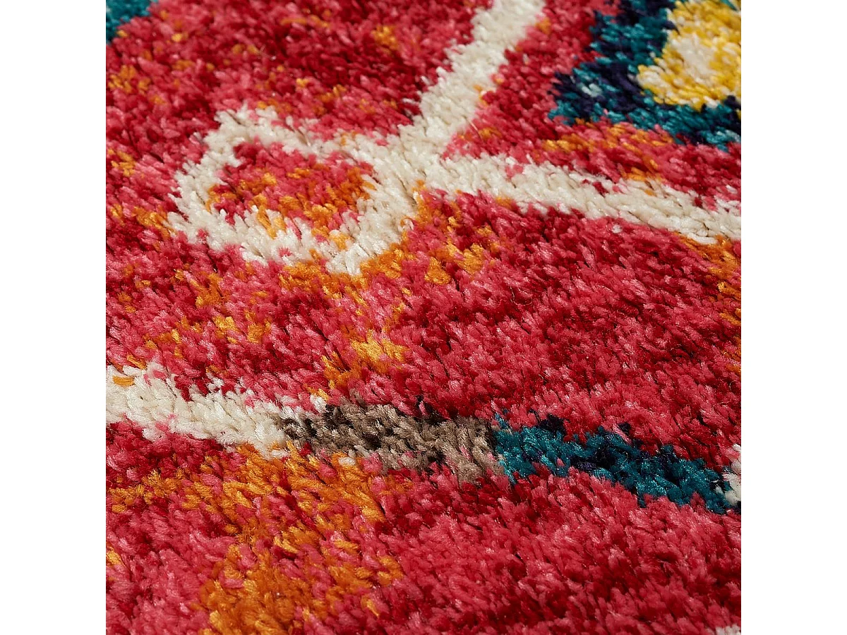 Tappeto berbero rotondo Ø100 cm con motivi tribali intrecciati OURIKA blu e giallo