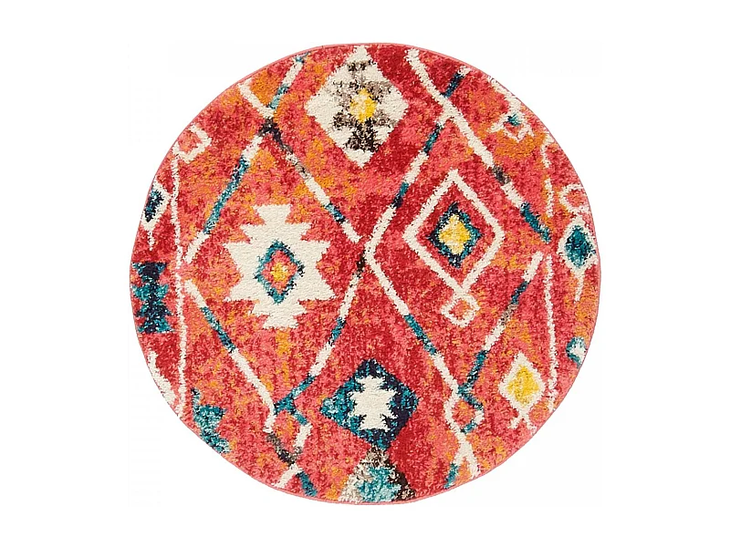 Tapis berbère rond Ø100cm tissé motifs tribaux LYN5 OURIKA B bleu et jaune
