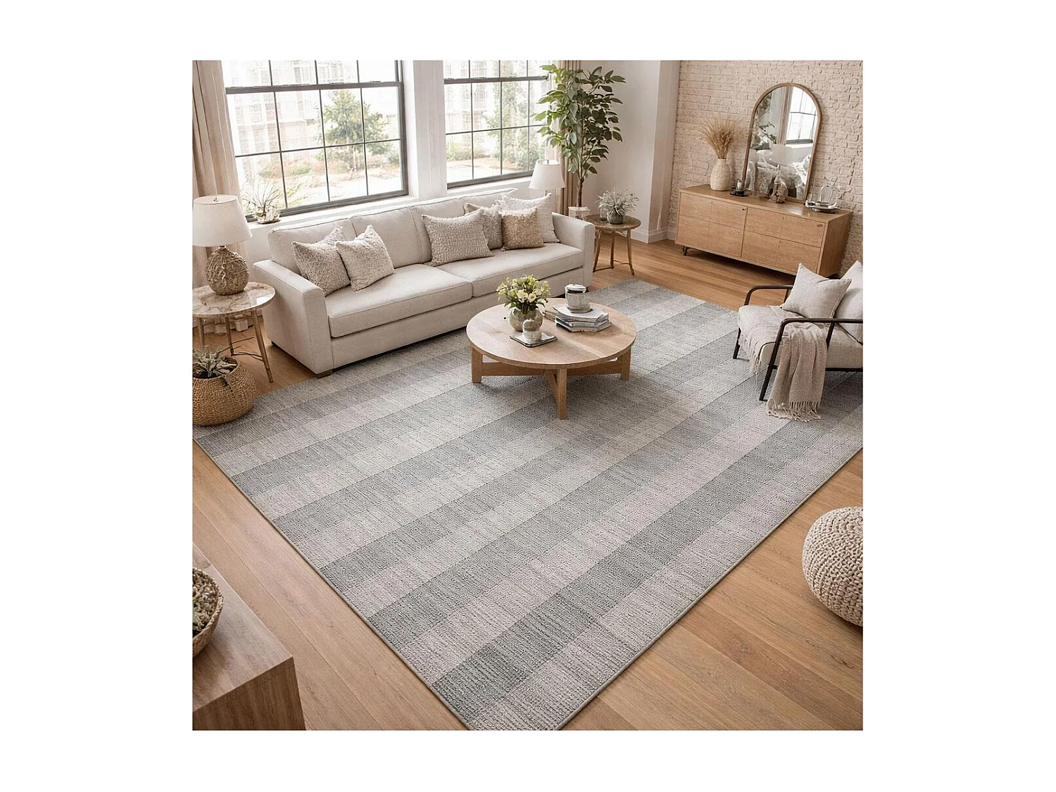 tapis chambre 160x230 fait à la main en laine gris rectangle motif uni BANDA