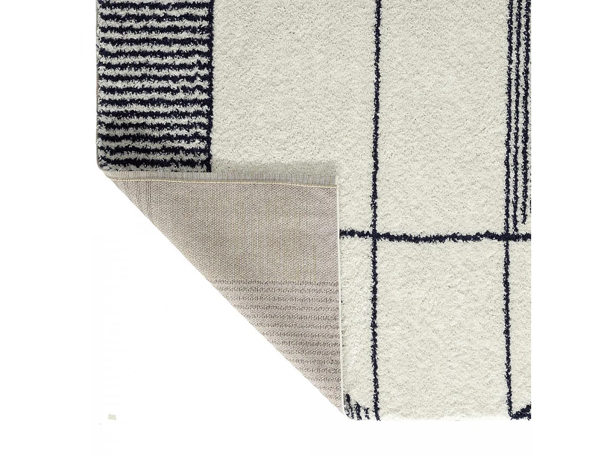 Tapis longs poils shaggy 160x230 rectangle tissé bleu et blanc