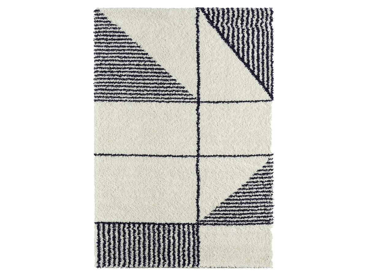 Tapis longs poils shaggy 160x230 rectangle tissé bleu et blanc