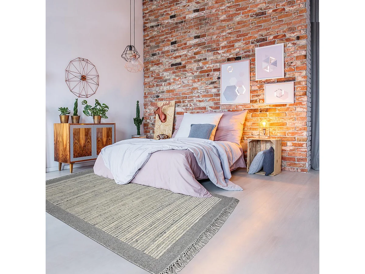 Tappeto autentico in lana annodato a mano 120x170 grigio e beige LOUNALI