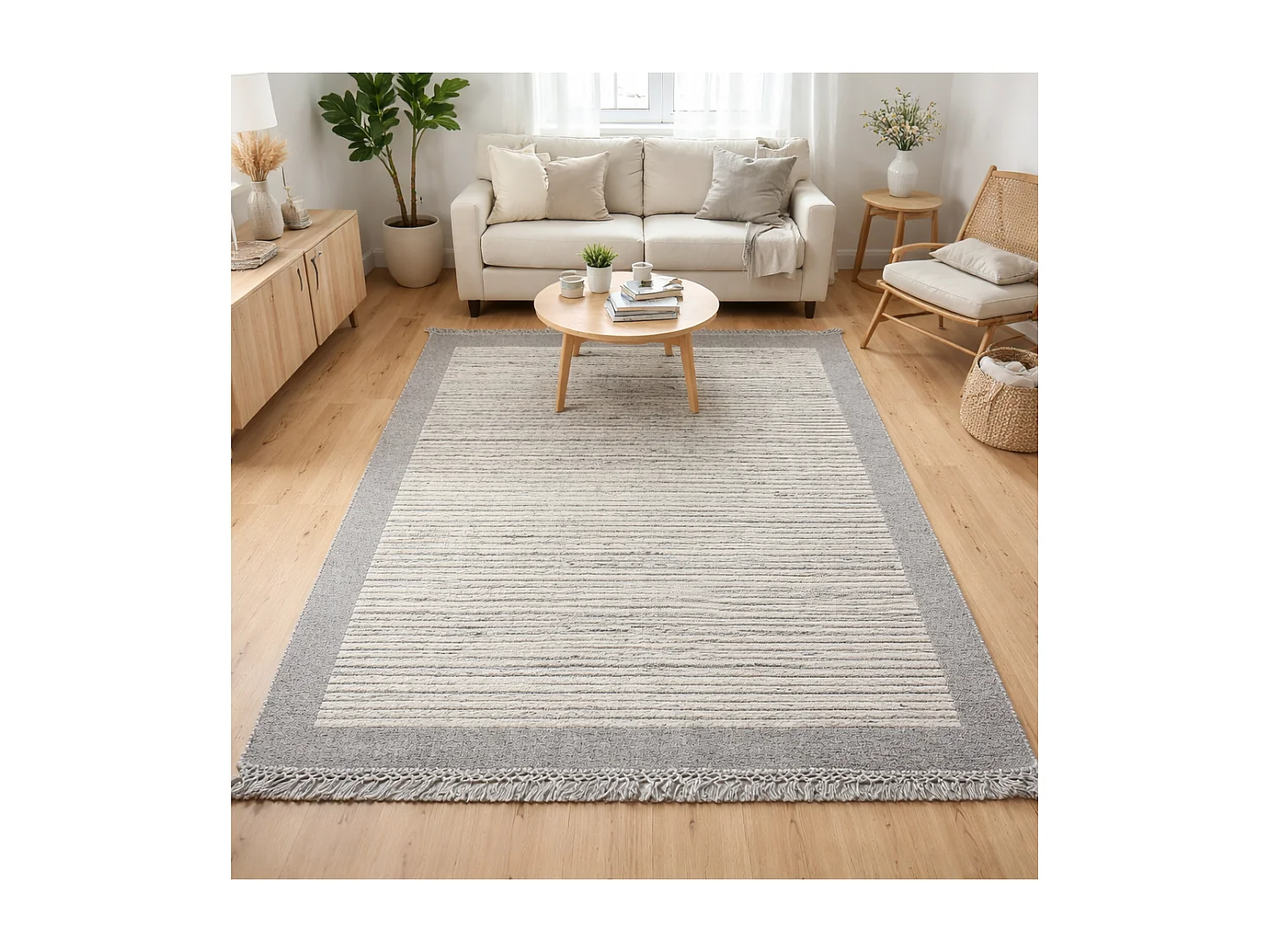 Tappeto autentico in lana annodato a mano 120x170 grigio e beige LOUNALI