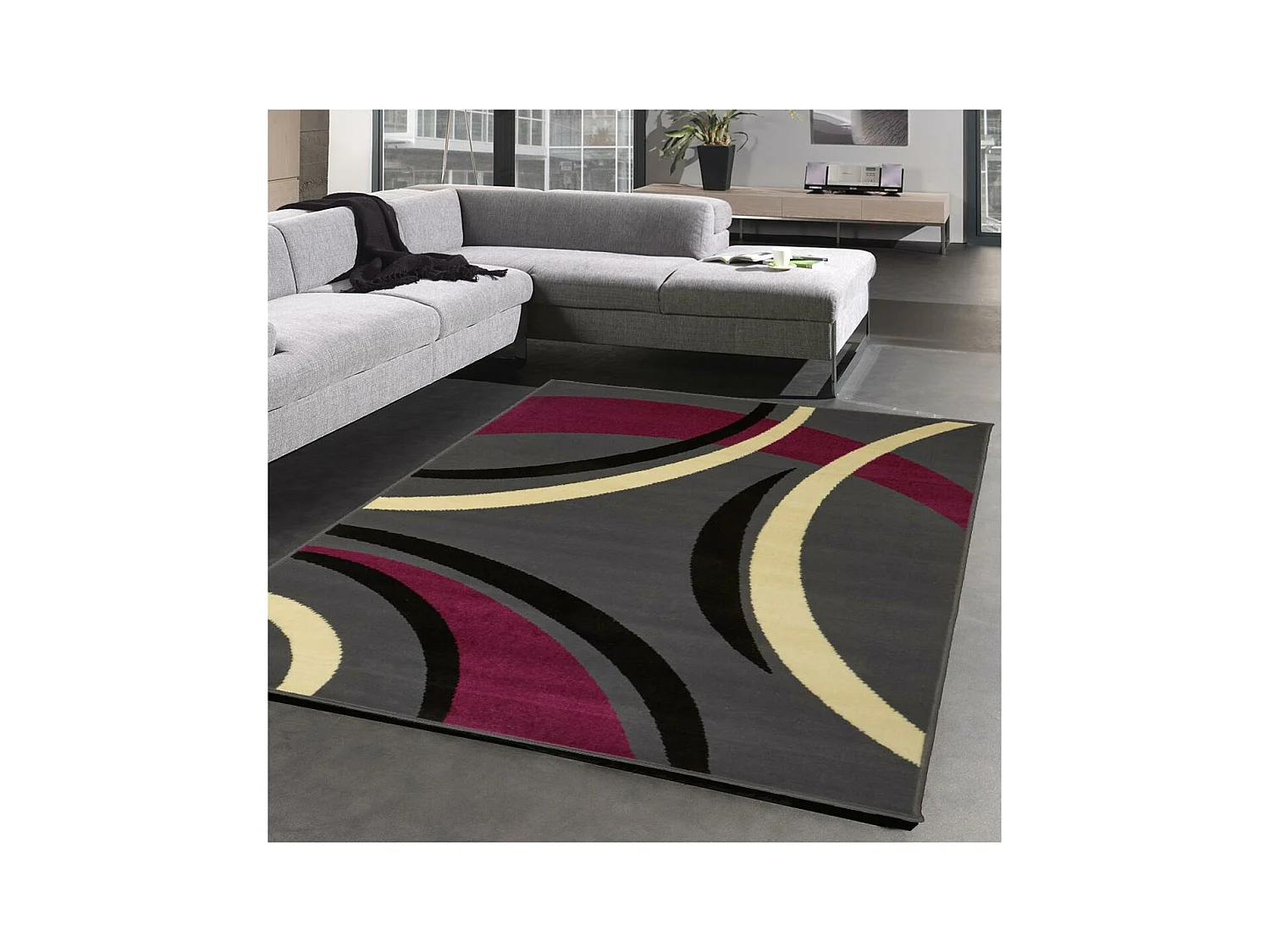 tapis chambre 60x110 tissé violet rectangle motif rond LYN1 JOYLE
