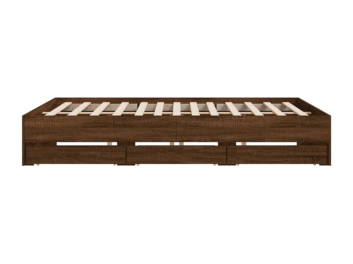 Cadre de lit et tiroirs chêne marron 160x200 bois ingénierie