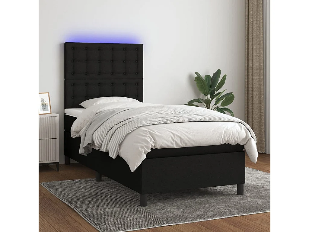 Sommier à lattes de lit avec matelas et LED Noir 80x200 Tissu