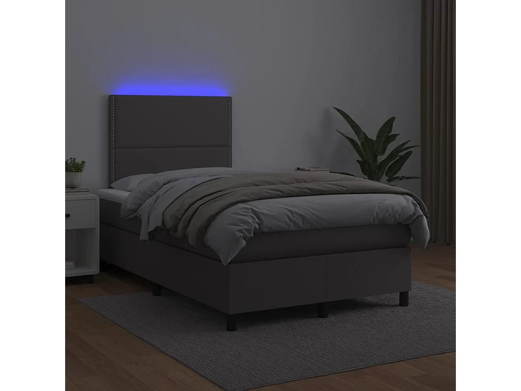 Sommier à lattes de lit matelas LED gris 120x190 similicuir
