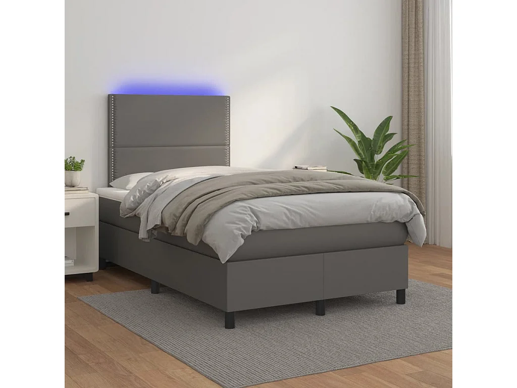Sommier à lattes de lit matelas LED gris 120x190 similicuir