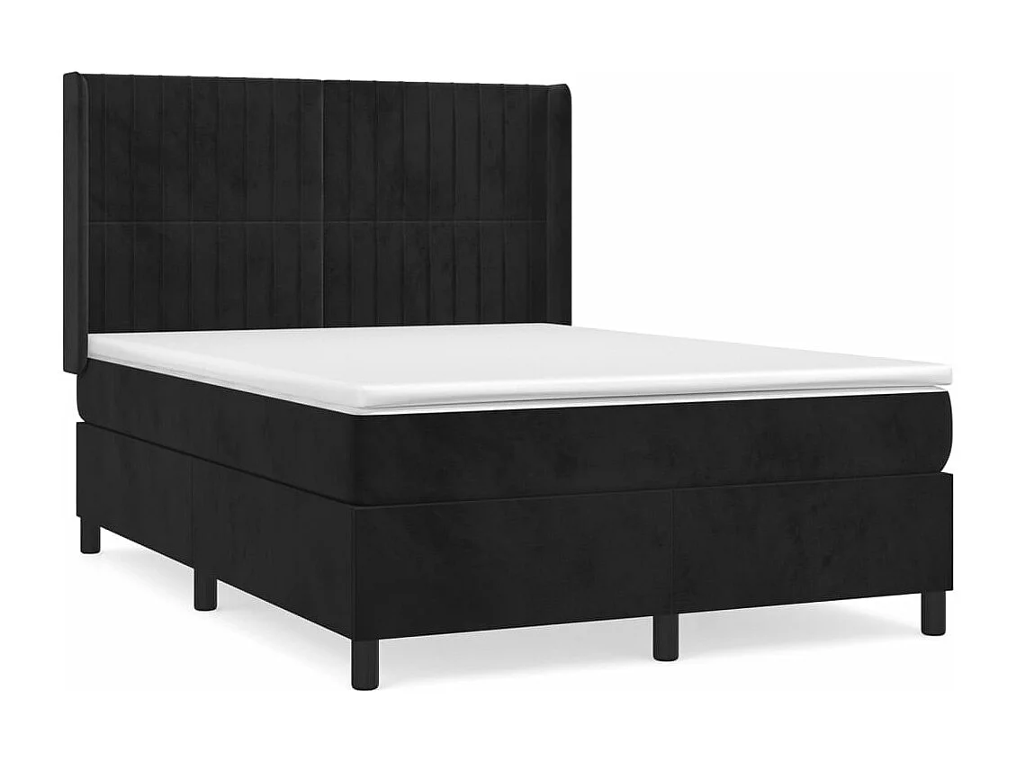 Sommier à lattes de lit avec matelas Noir 140x200 Velours