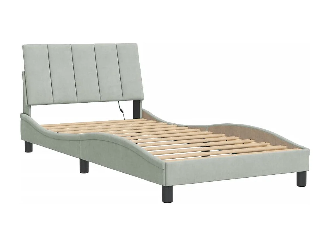Cadre de lit avec lumières LED gris clair 100x200 velours