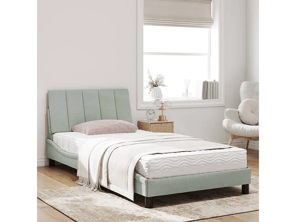 Cadre de lit avec lumières LED gris clair 100x200 velours