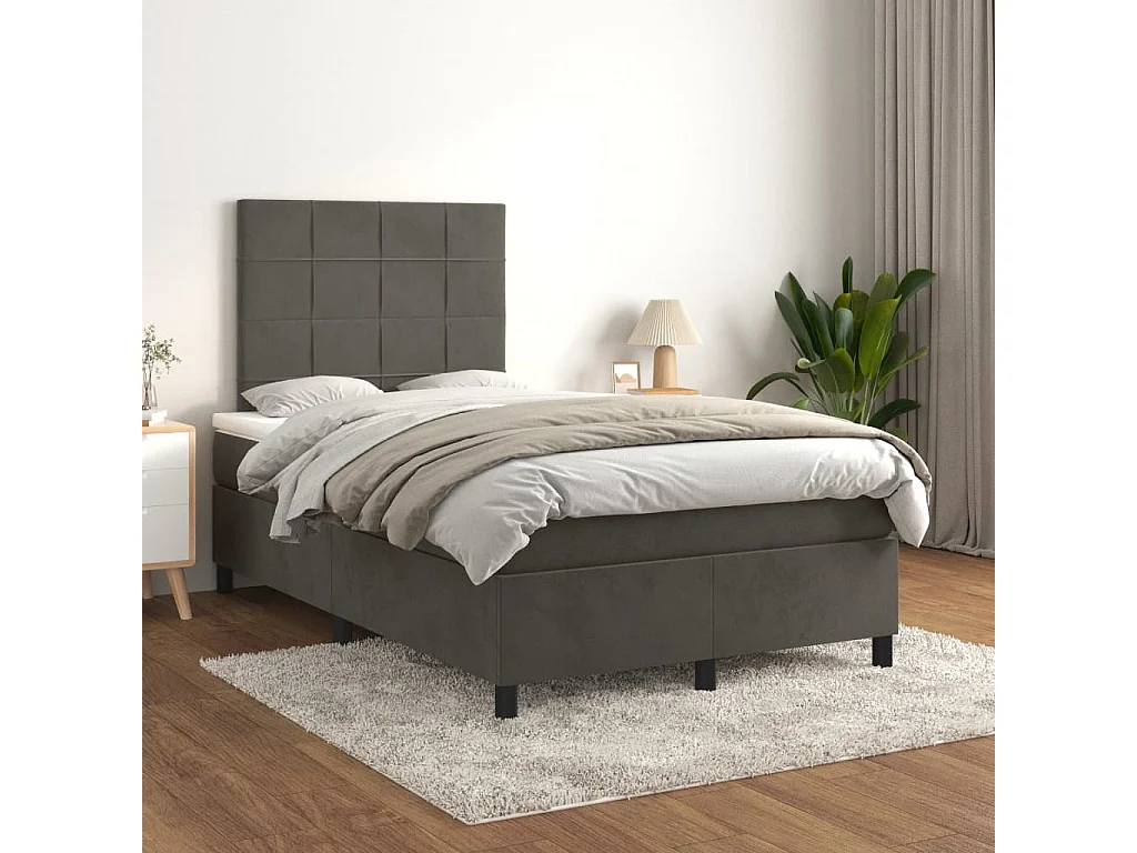 Sommier à lattes de lit et matelas Gris foncé 120x200 Velours
