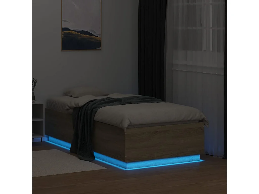 Cadre de lit avec lumières LED chêne sonoma 75x190