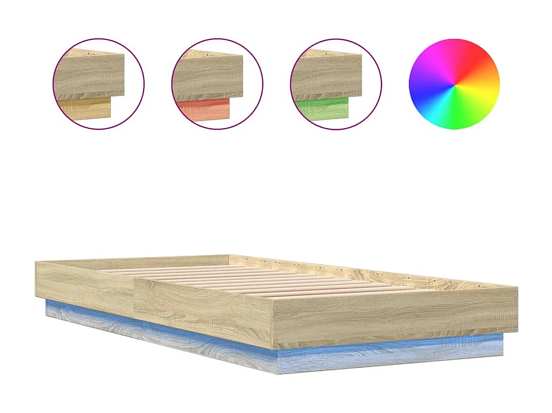 Cadre de lit avec lumières LED chêne sonoma 100x200
