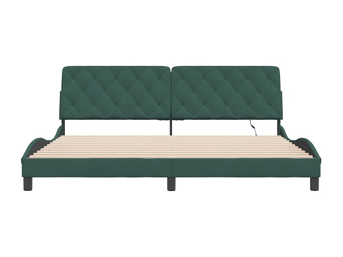 Cadre de lit avec lumières LED vert foncé 200x200 velours