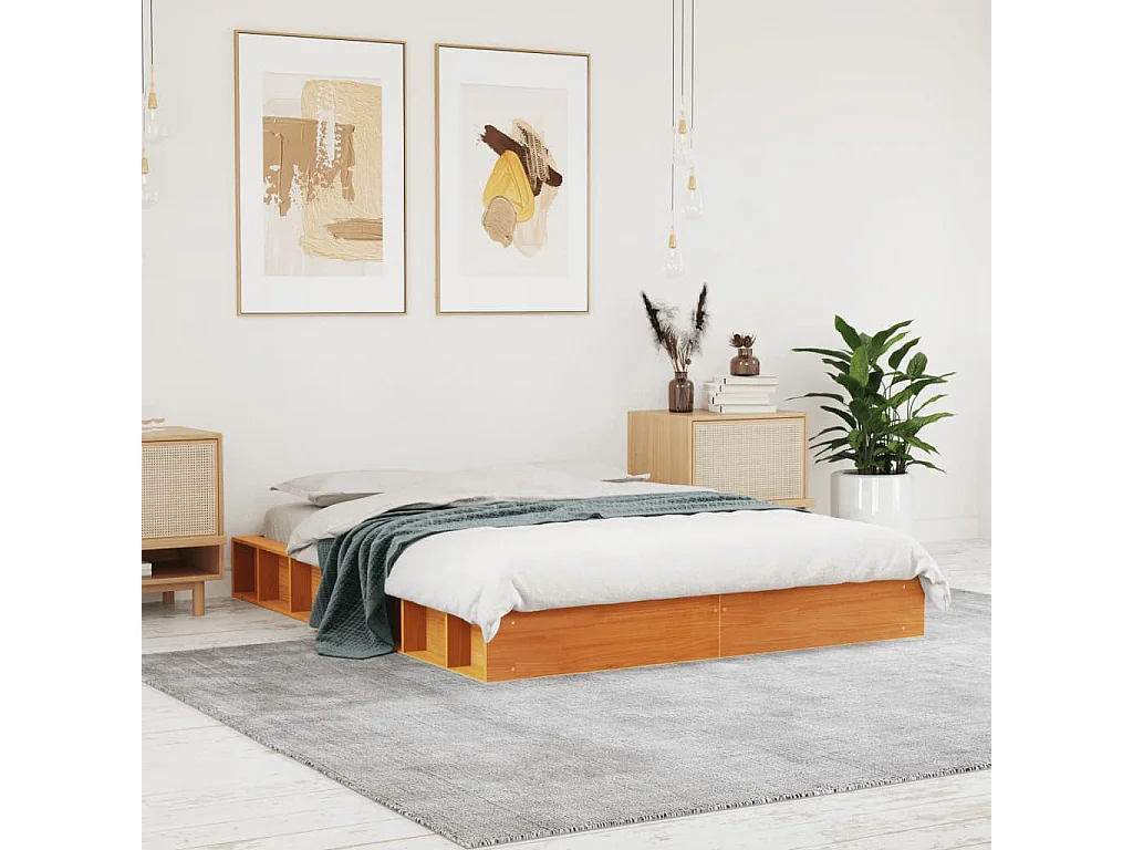 Cadre de lit marron 140x200 bois de pin massif