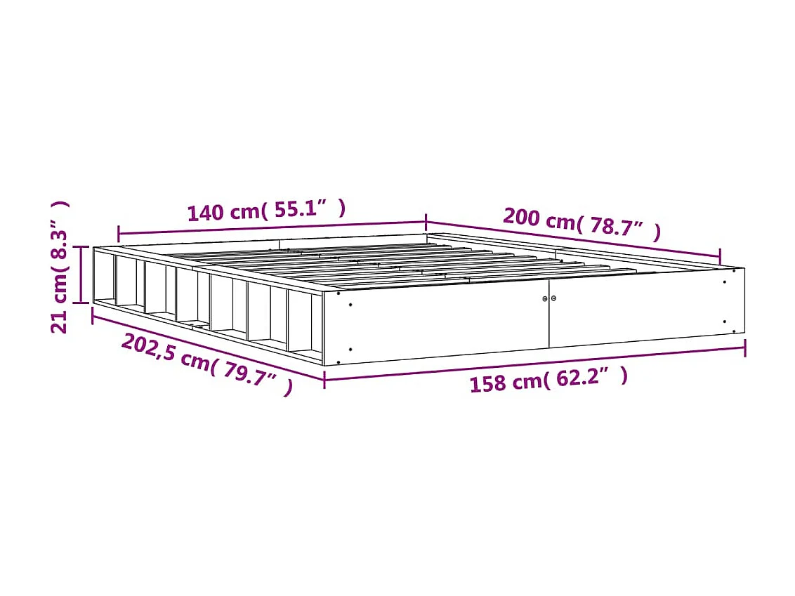 Cadre de lit marron 140x200 bois de pin massif