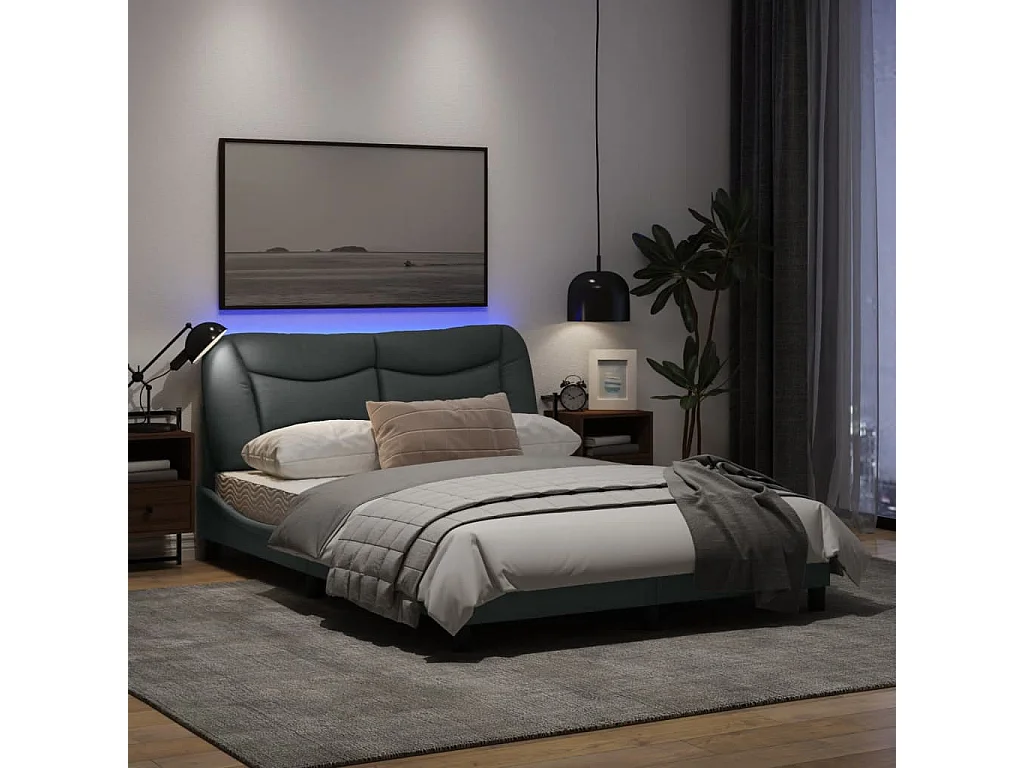 Cadre de lit avec lumières LED gris clair 120x200 tissu