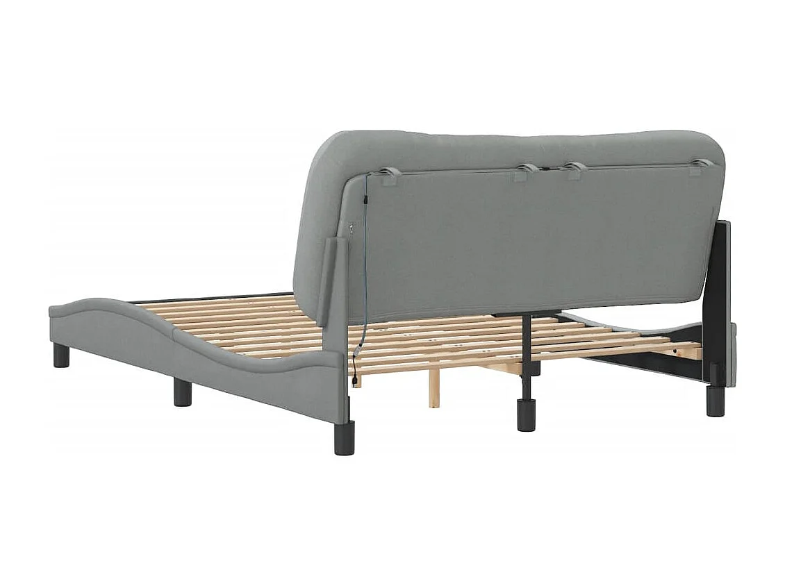 Cadre de lit avec lumières LED gris clair 120x200 tissu