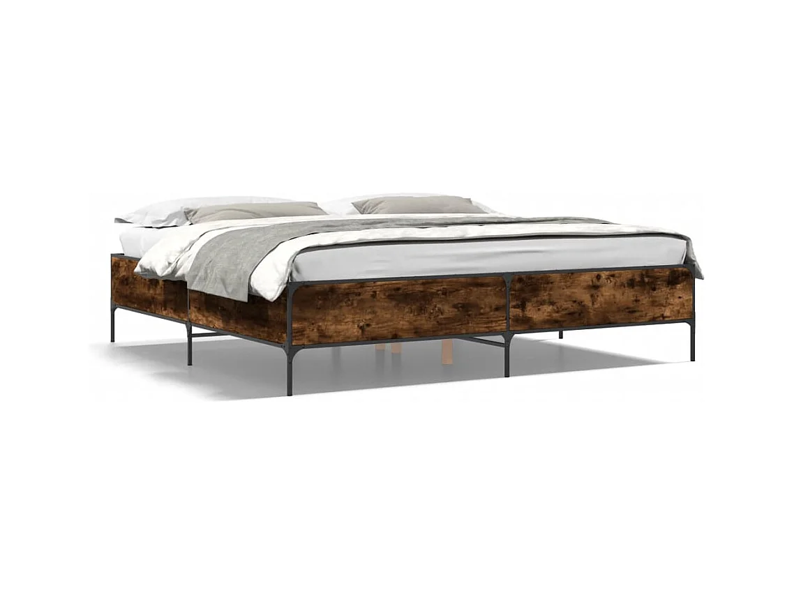 Cadre de lit chêne fumé 200x200 bois d'ingénierie et métal