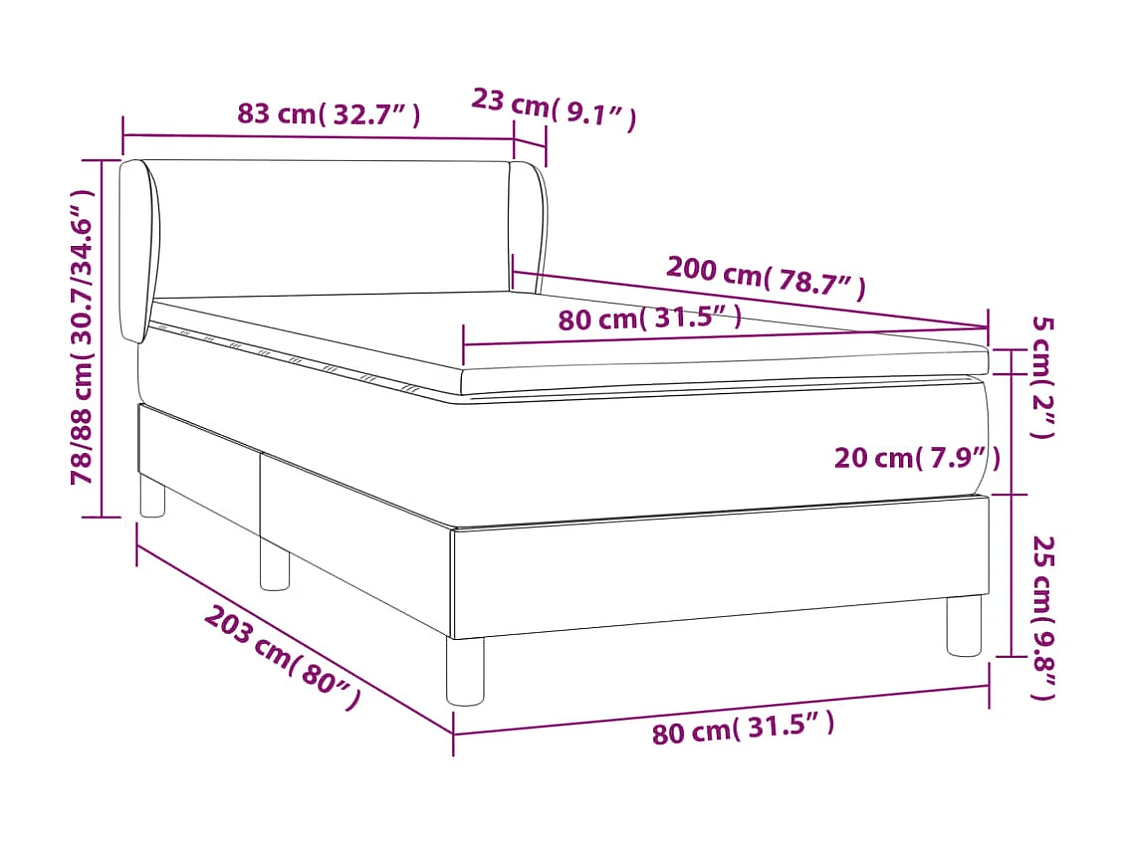Sommier à lattes de lit et matelas Noir 80x200 Velours