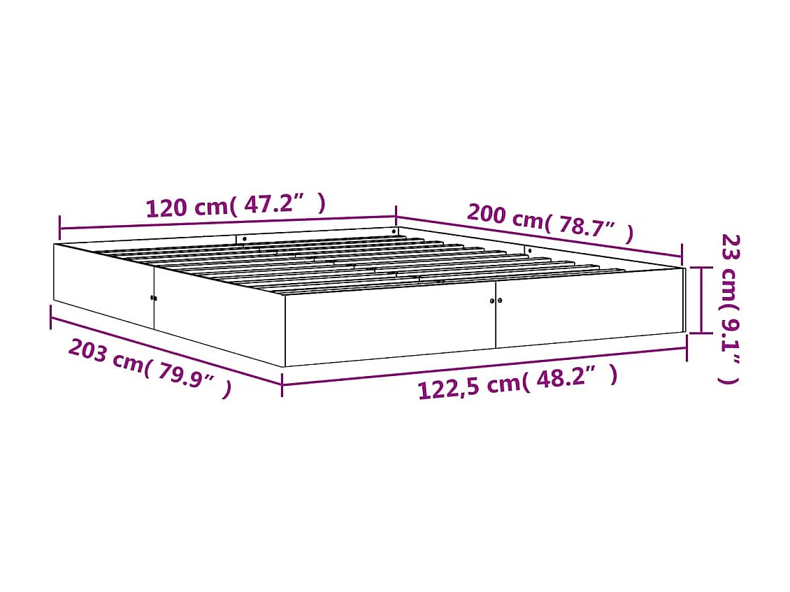 Cadre de lit marron 120x200 bois de pin massif