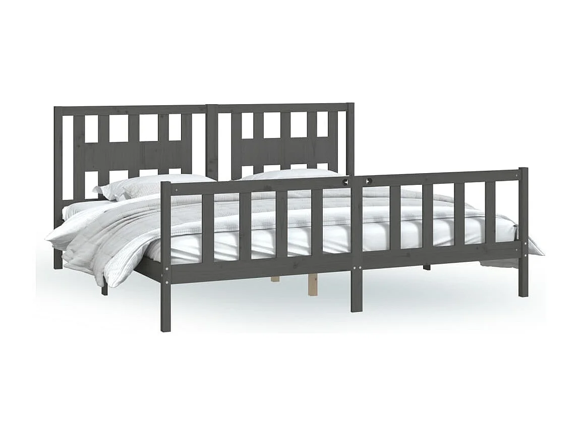 Cadre de lit et tête de lit gris bois de pin massif 200x200